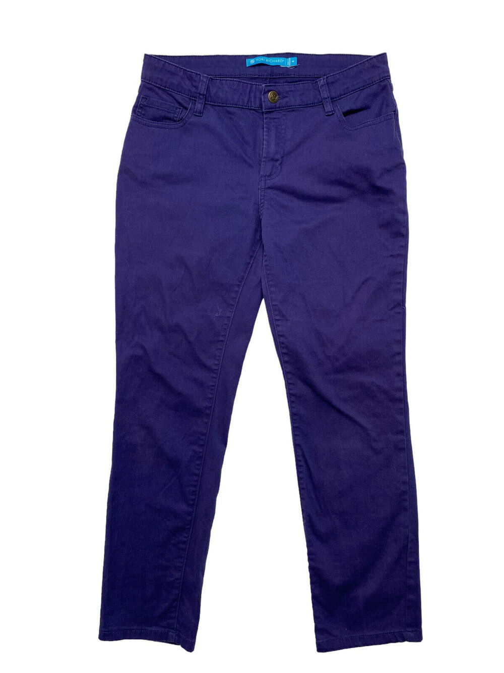 TORI RICHARD Royal Purple Slim Cotton Spandex Pants Size 6 Women Logo Pineapple